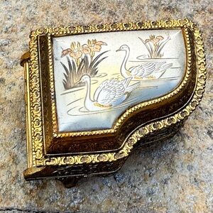 Vintage Piano-Shaped Ornate Music Box w/Swan Motif - Plays “Chariots of Fire”